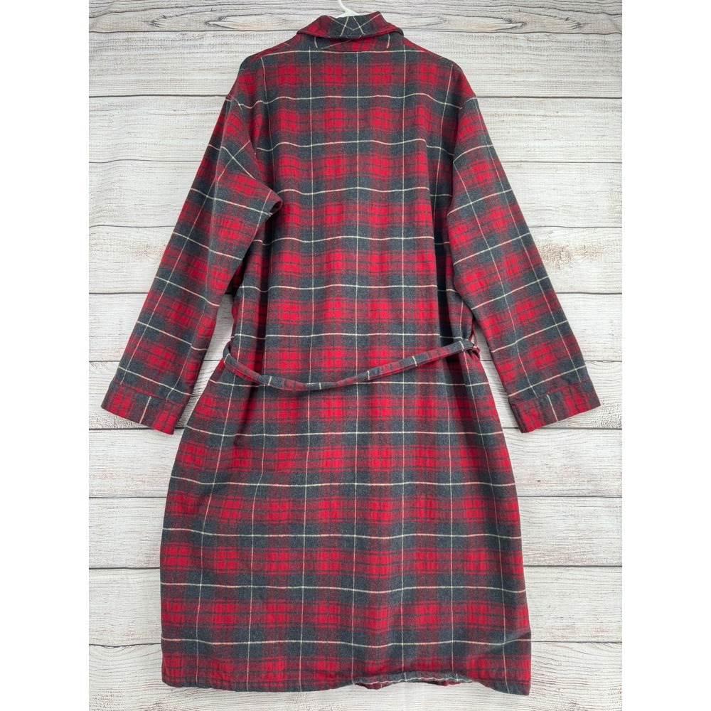 L.L. Bean Flannel Robe Men Large Tall Red Plaid Cotton Belted Loungewear - Picture 2 of 9